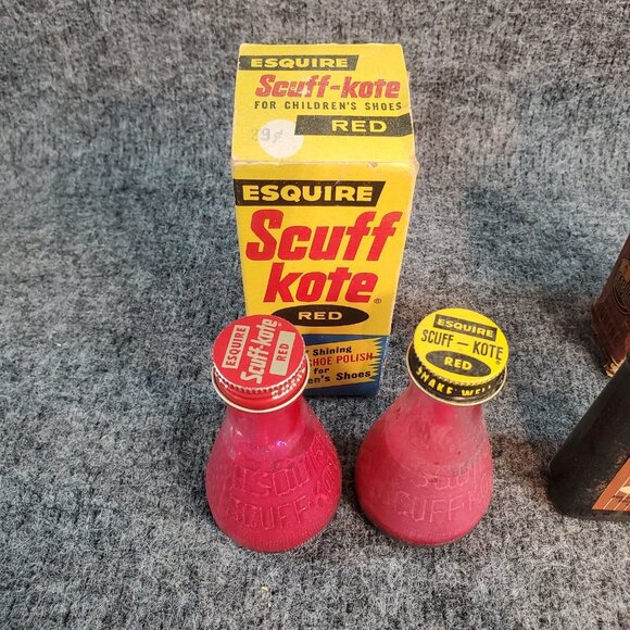Vintage ESQUIRE SCUFF-KOTE & Patent LEATHER Dye Shoe Polish Bottles & Boxes - Picture 8 of 11